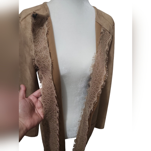 Joan Vass New York/ Long sleeve suede cardigan w/Pocket - Picture 9 of 12